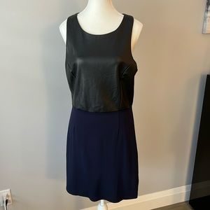 Dex Sleevless Navy Midi Dress with Black Pleather Bust, Size Large